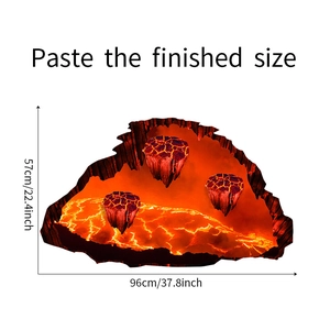 Detail showing the 3D lava floor sticker dimensions of 96cm by 57cm for home decoration