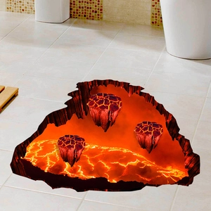 3D realistic volcano lava pit floor sticker with molten rock for home bedroom decor