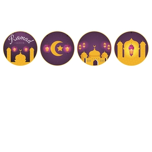 Stickers muraux Ramadan Kareem violets et dorés avec motifs de croissant de lune et mosquée