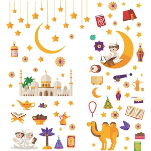 Ramadan wall stickers set featuring mosque, camel, moon and stars for home bedroom decor