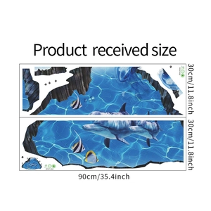 Detaillierte Größenangaben für 3D Wal-Wandsticker mit zwei 30x90cm PVC-Bögen