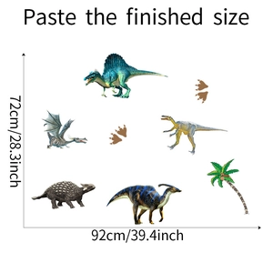 Detail of cartoon dinosaur wall stickers with dimensions 92cm width by 72cm height