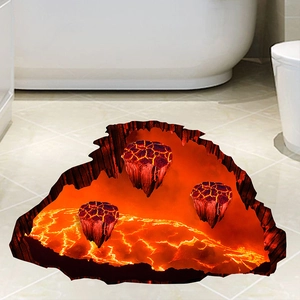 Realistic 3D lava floor sticker depicting a volcanic magma abyss for bathroom decor