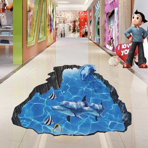 3D Meereswelt Bodenaufkleber mit Blauwalen und tropischen Fischen für Kinderzimmer