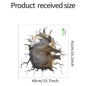 Detailed view of 3D rhino wall sticker MG6020 showing dimensions 41cm by 40cm for boys room