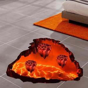 3D volcanic lava floor sticker with broken ground effect for boys bedroom decor