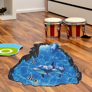 3D-Ozeanwelt-Bodenaufkleber mit Delfinen und Quallen für Kinderzimmer-Dekoration