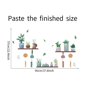 Layout dettagliato dell'adesivo murale con dimensioni di piante pensili e vasi succulenti