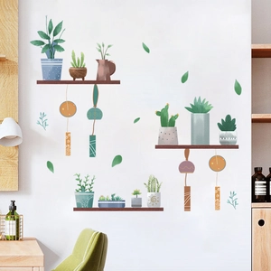 Adesivi Murali Piante in Vaso Succulente Dipinti a Mano PVC Decalcomanie Floreali Botaniche per Soggiorno Camera da Letto Casa