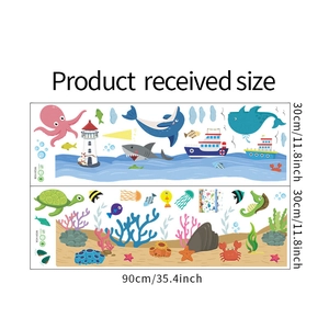 Détail de la disposition des stickers muraux monde océanique avec créatures et dimensions