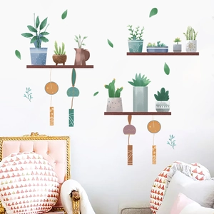Adesivi murali nordici con piante succulente e ornamenti per decorazione d'interni