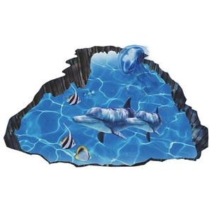 3D Ozean Wandaufkleber mit Delfinen und Meereslebewesen im realistischen Felsdurchbruch