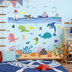 Stickers muraux nautiques avec baleines et vie marine dans une chambre d'enfant