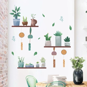 Adesivi murali con piante grasse e nappe appese per la decorazione della cameretta