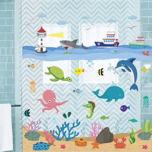 Stickers muraux océan avec requins et baleines pour décoration de chambre d'enfant