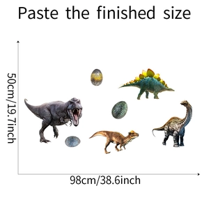 Detailed size specifications for cartoon dinosaur wall stickers set for kids bedroom