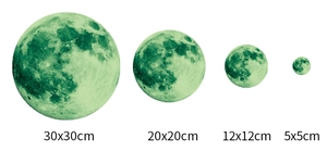 Luminous moon wall stickers in four sizes including 30cm and 20cm with glow textures