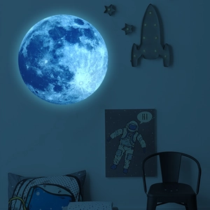 Detailed view of the luminous 30cm moon wall sticker with realistic crater texture