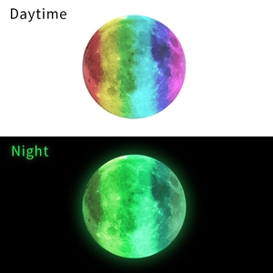 30cm glow in the dark moon wall sticker with rainbow colors and green fluorescent effect