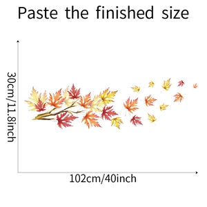 Détail du sticker mural avec feuilles d'érable d'automne et dimensions du produit