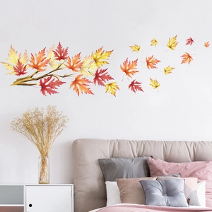 Stickers muraux branche de feuilles d'érable d'automne style aquarelle pour chambre