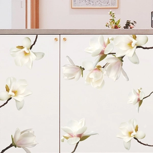 Elegant white and pink magnolia flower wall stickers for home living room decor