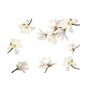 Elegant white magnolia flower wall stickers with brown branches for home wall decoration