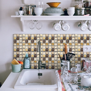 Brown and gold mosaic tile wall stickers for kitchen backsplash decoration