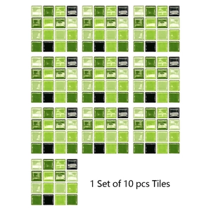 Self-adhesive green and black mosaic style wall tile stickers for home decoration set of 10
