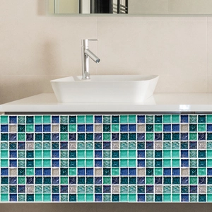 Autocollants mosaïques adhésifs pour carreaux aux tons bleus et verts pour décoration murale