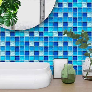 Blue Mosaic Simulation Tile Stickers Waterproof Self Adhesive PVC Wall Decal For Kitchen Bathroom Home Decor Wall Art