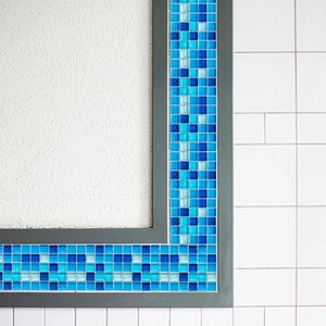 Blue mosaic tile corner trim for wall decoration in modern minimalist bathroom style