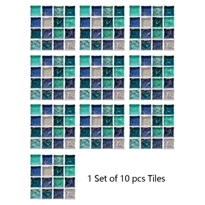 Lot de 10 autocollants mosaïque pour carrelage avec texture 3D cristal bleu et vert