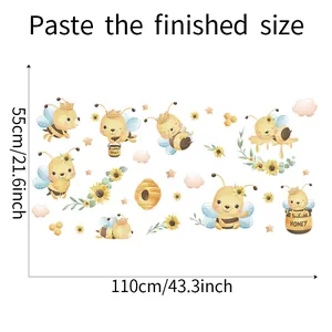 Size guide for cartoon bee wall stickers with measurements 110x55cm for nursery decor