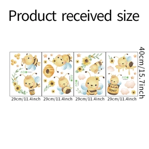 Cartoon bee wall sticker set including sunflowers and beehives for nursery decoration