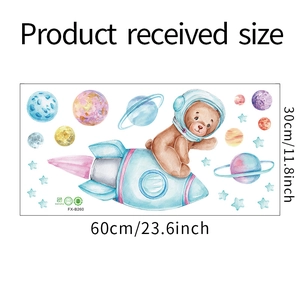 Cartoon space bear and rocket wall sticker product dimensions 30x60cm for kid room