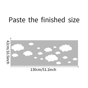 White cloud wall sticker set showing finished size dimensions 130x42cm for home decor