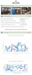 Detailed size chart and PVC material specifications for mermaid tail wall stickers