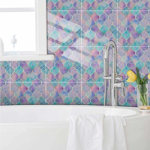 Moroccan style colorful fish scale self-adhesive tile stickers for bathroom wall decor