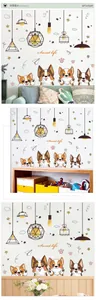 Detailed view of cartoon Corgi wall stickers with hanging lamps and Sweet Life text