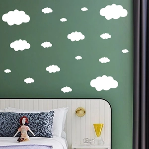 White cloud wall stickers for kids' bedroom decoration on dark green background
