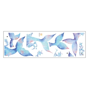 Detailed watercolor mermaid tail wall decal with dreamy blue and purple aesthetic