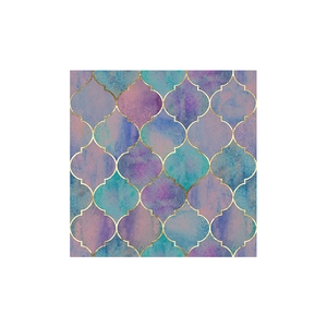 Moroccan ogee fish scale wall stickers with purple and blue watercolor gold trim
