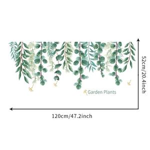Detailed dimension guide for watercolor eucalyptus leaf wall decal measuring 120cm by 52cm