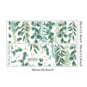 Detail of eucalyptus wall decals set featuring two sheets of 30x90cm garden plant stickers