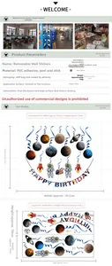 Details von Sonnensystem-Planeten und Astronauten-Wandtattoo-Set für Geburtstagsfeiern