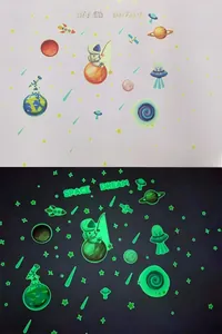 Glow in the dark astronaut space wall stickers with green luminous effect for kids rooms