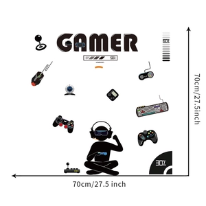 Dimensioni dei wall sticker gamer con gamepad, tastiera e visore VR nel dettaglio