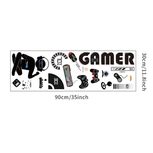Dettaglio adesivo da muro gamer 90x30cm con icone di controller e tastiera