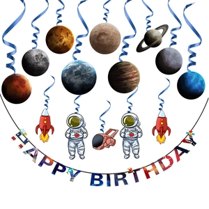 Sonnensystem Planeten und Astronaut Spiralen Dekoration mit Happy Birthday Banner